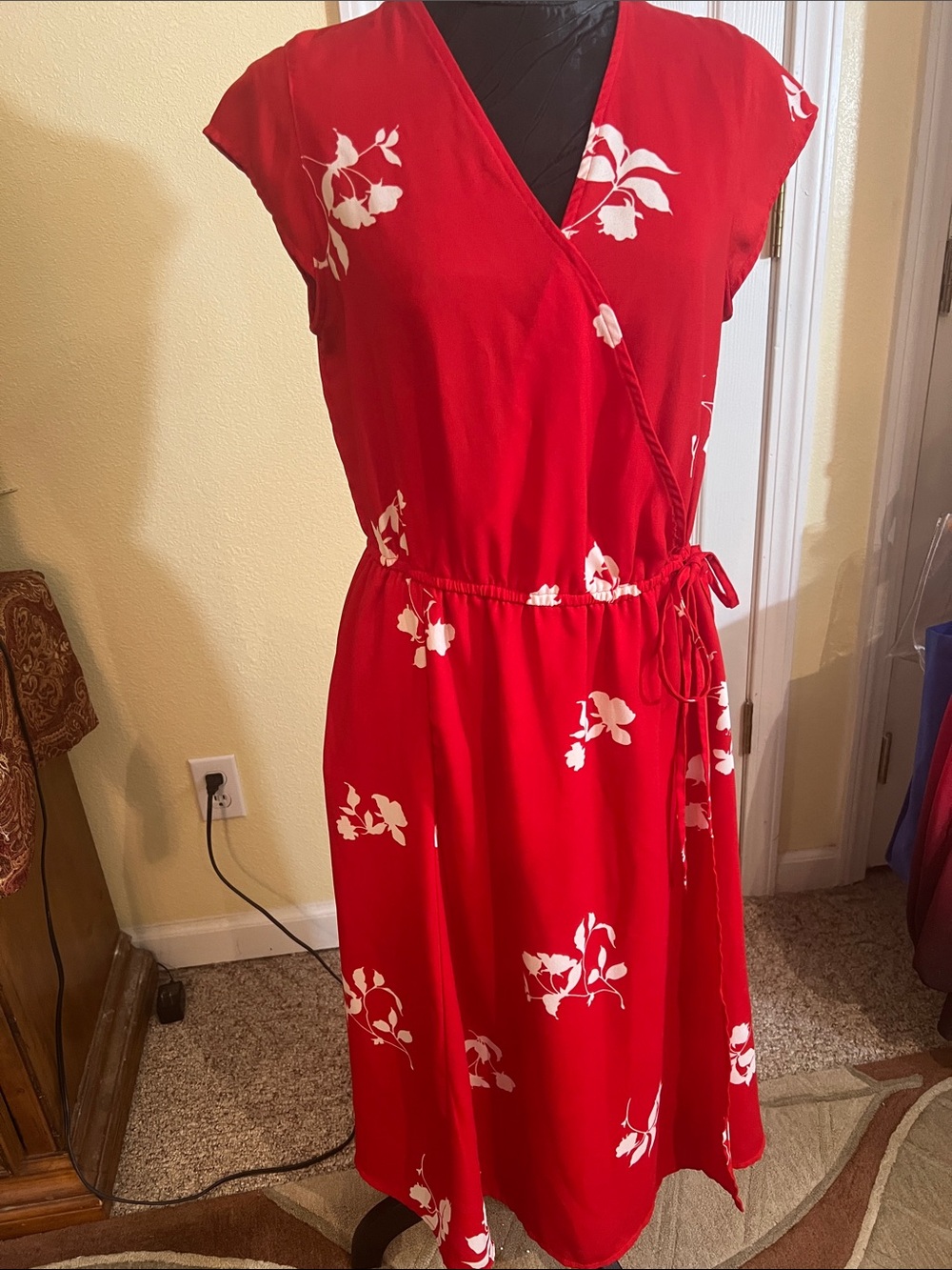 City Streets Red Floral Wrap Midi Dress